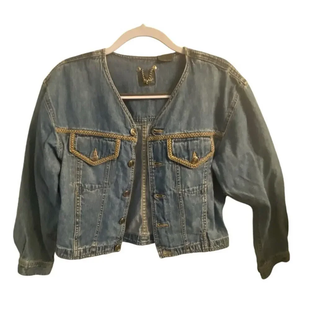 Liz Wear V Neck Denim Jacket Size Small Petite Long Sleeve Casual Vintage - Picture 4 of 16